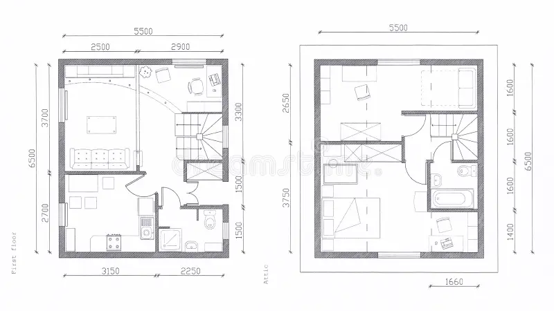 architectural floor plan small house dimensions drawing two floors project paper top view 182970305