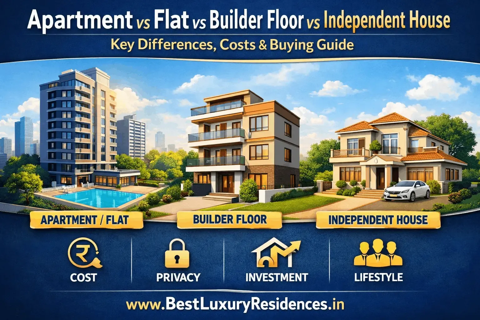 Apartment vs Flat vs Builder Floor vs Independent House comparison guide – costs privacy and investment insights 1
