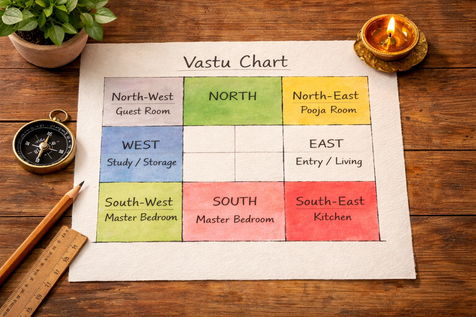 Vastu chart for home with Direction Banner Image