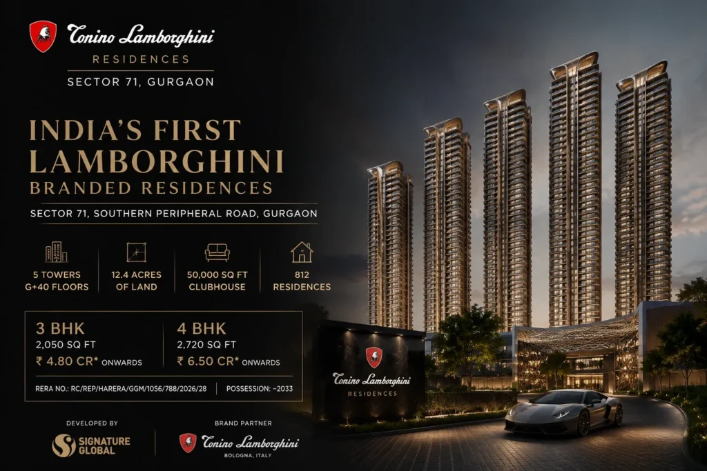 Tonino Lamborghini Residences Sector 71 Gurgaon luxury towers with branded clubhouse, premium 3 & 4 BHK homes on SPR Road.