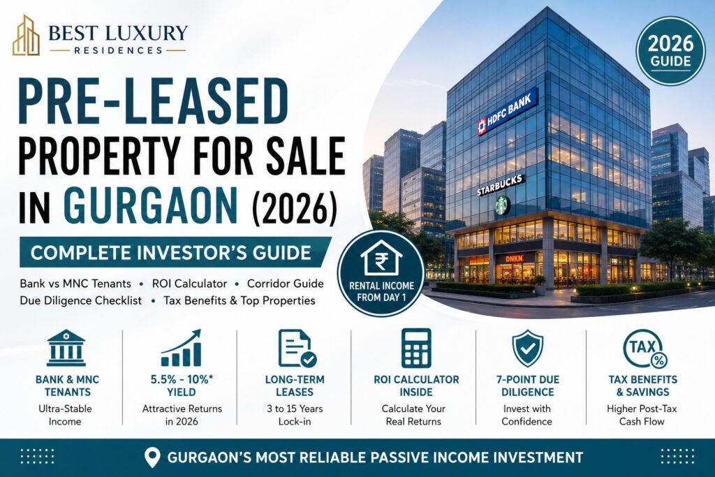 Pre-leased property for sale in Gurgaon 2026 featuring bank and MNC tenants, rental income, ROI, leases and tax benefits.